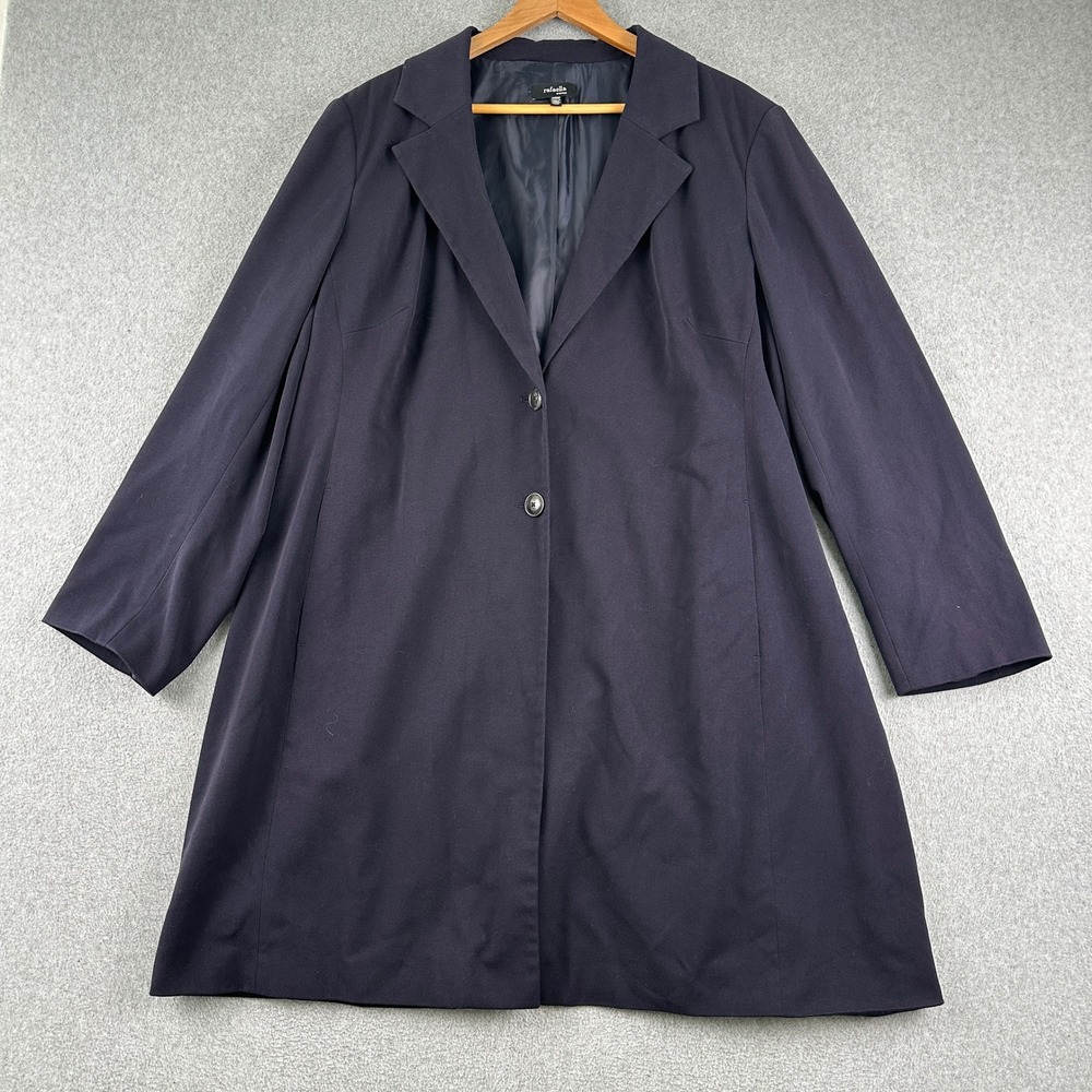 Rafaella Coat Women 20W Navy Blue Solid Longline Button Front Lined Jacket